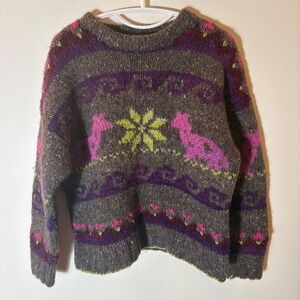 Cassidy's Hand Knit Wool Fair Isle Sweater Women's M/L Nordic Chunky Knit